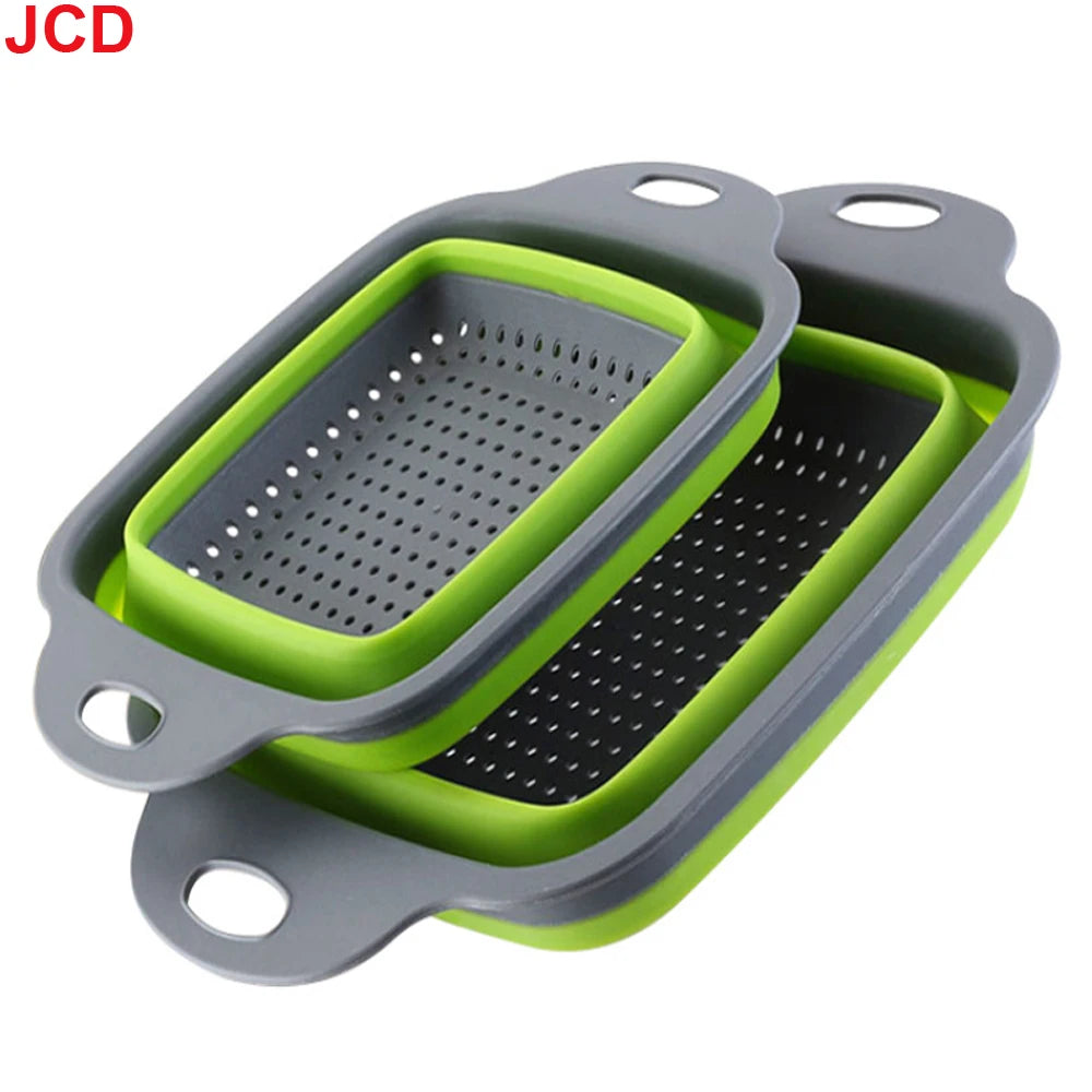 JCD 1pcs Fruit Vegetable Washing Basket Foldable Strainer Silicone Colander Dish Collapsible Drainer Filter Kitchen Storage Tool