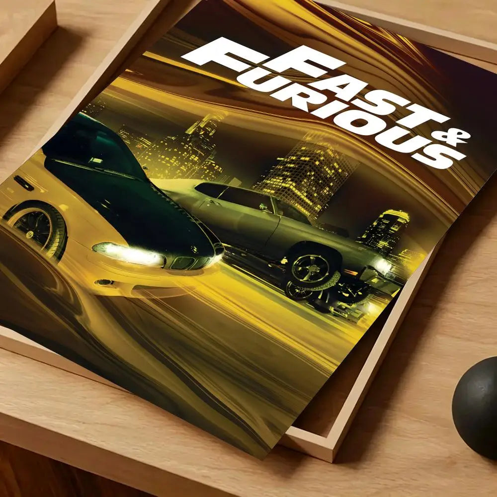 Movie Fast & Furious Poster Self-adhesive Art Waterproof Paper Sticker Coffee House Bar Room Wall Decor