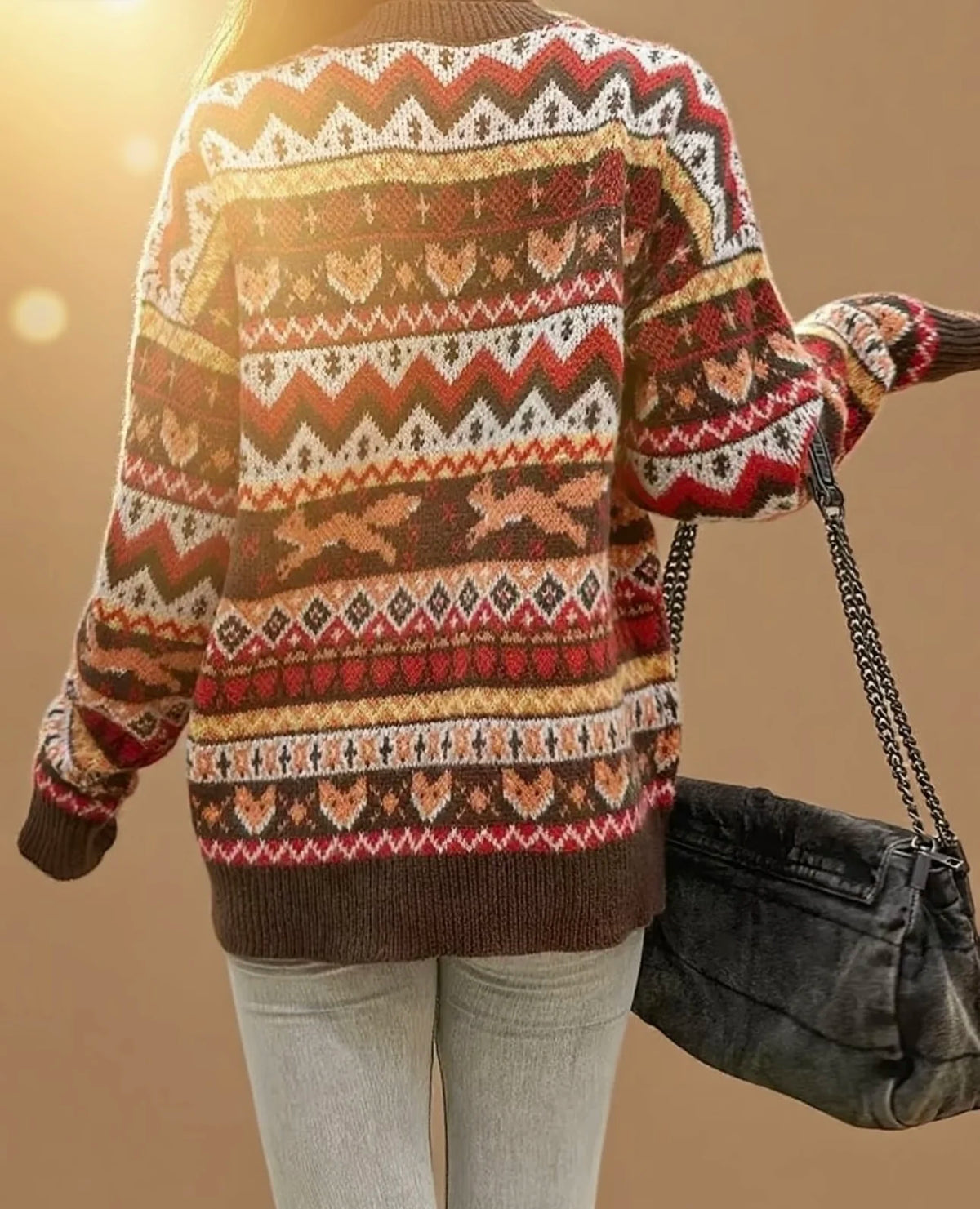 New Christman-themed autumn and winter cute animal fox pattern jacquard round-neck pullover sweater for women