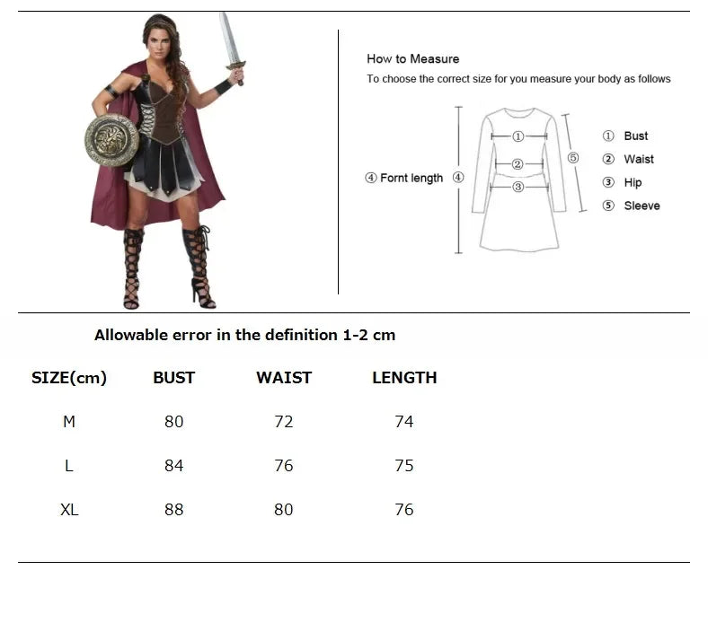 Halloween Medieval Warriors Xena Costume Women Roman Princess Spartan Gladiator Soldier Cosplay Fancy Dress