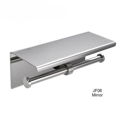 Multifunctional Toilet Paper Holder with Shelf Wall Mounted Double Roll Towel Holder Bathroom Gold