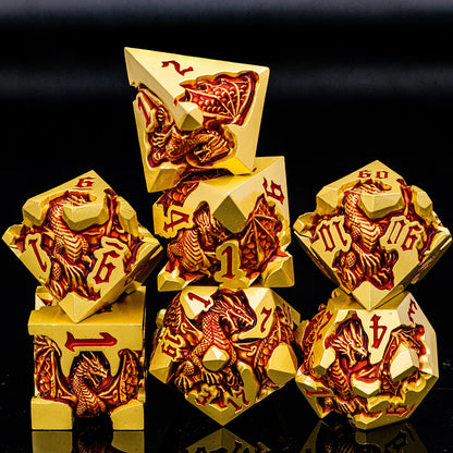 Dragon DND Metal Dice Set D6 D&D Dungeon and Dragon Pathfinder Table Role Playing Game Black Red RPG Polyhedral D20 D and D Dice