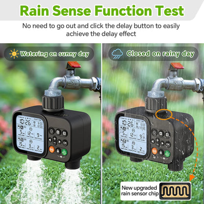 Smart 2-Outlet Irrigation Timer with Backlit LCD Display Rain Sensor for Outdoor Garden Automatic Irrigation Watering System