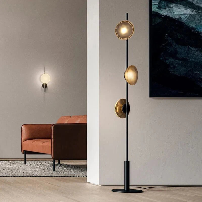 Medieval Living Room Floor Lamp Nordic Retro Bedroom Bedside Lamp Three Head Vertical Glass Lamp Decorative Standing Light LED