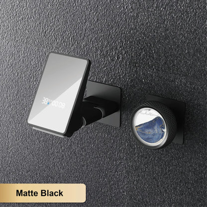 Luxury Brass Titanium LED Digital Display Wall Mounted Bathroom Faucet with Embedded 2 Cold and Hot Water Waterfall Basin Mixer