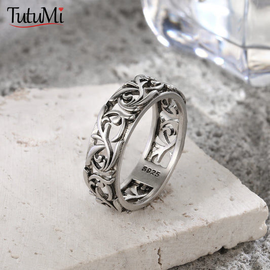925 Sterling Silver Ring Vintage Hollow Out Design and Delicate Vintage Flower Hip Pop Rings Fine Jewelry Gift For Women Men