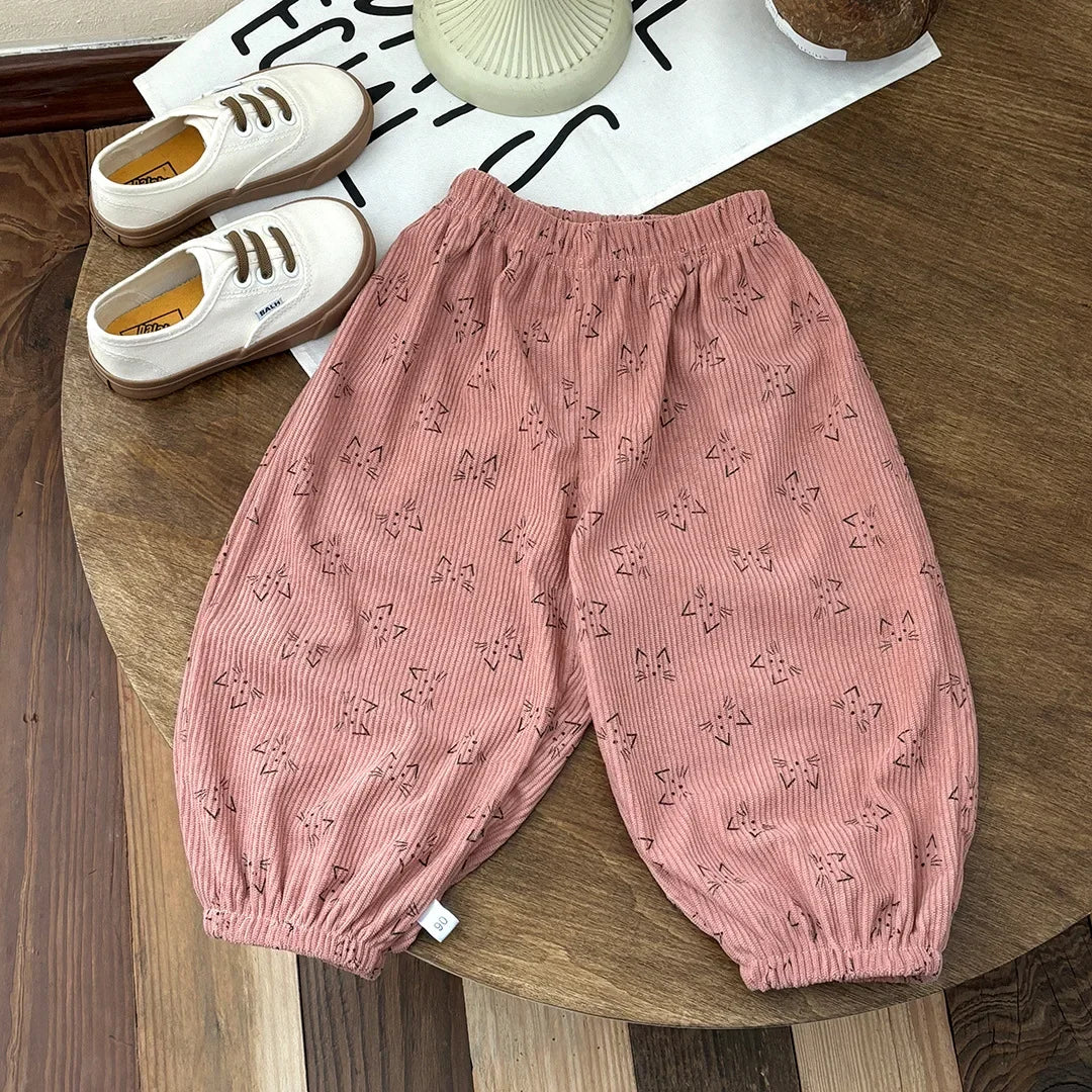 2026 Kids Girls Boys Corduroy Pants Spring Loose Harem Pants 1-8Y Korean Style Children's Clothes Autumn Casual Trousers Clothes