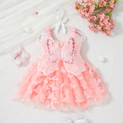Summer New Princess Style Baby Girl Dress, Cute Butterfly Children'S Suspender Clothes For Babies Aged 9 Months To 3 Years