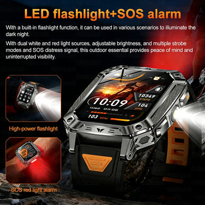 1500mAh Military Grade Smart Watch 100 Days Battery Life 10ATM Waterproof Bluetooth Call SOS Alert LED Flashlight Sports Watches