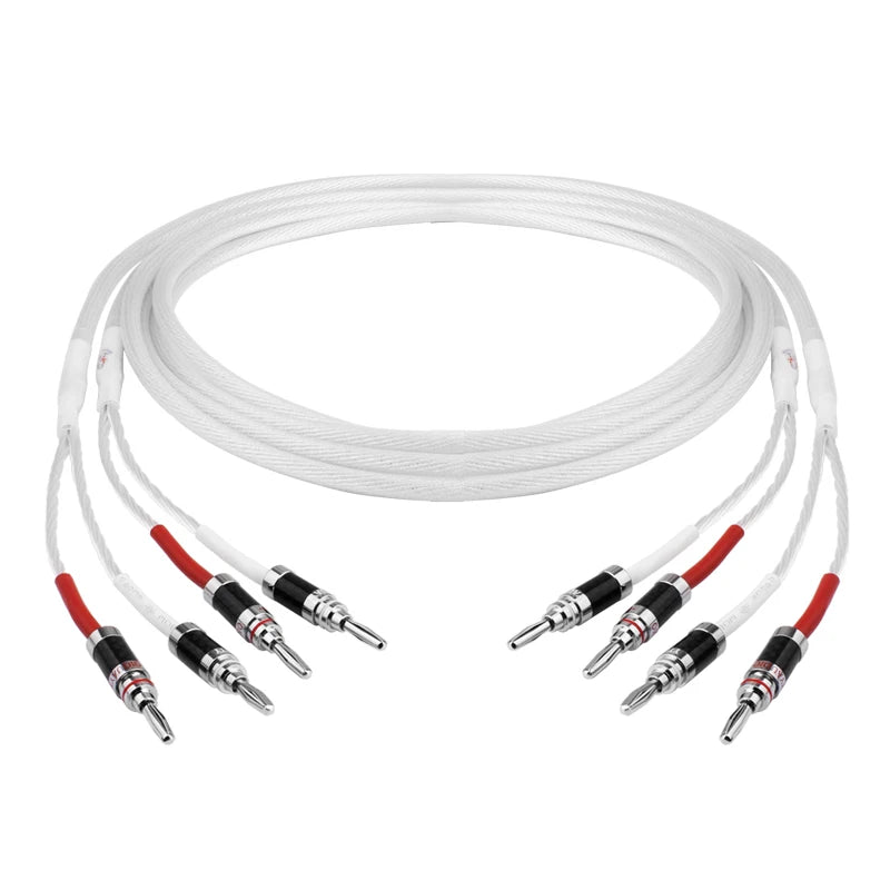 YYAUDIO One Pair High-end 7N OCC Silver Plated Speaker Cable For Hi-fi Systems Y Plug Banana Plug Speaker Cable