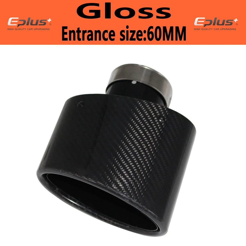 Oval Gloss Carbon Fiber Universal Car Mufflers Tip Exhaust Pipe Nozzle Decoration stainless steel Black silvery Tilting Left Rig
