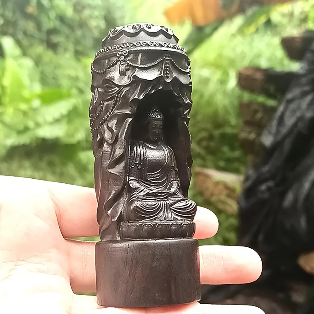 Wooden Buddha Statue of Vairocana, New Year Gift, Home Decor, Christmas Decoration, Meditation and Zen-Themed Offering Decoration, Eastern Art Collectible, Father's Day Gift, Creative Religious Cultural Crafts, Study Room and