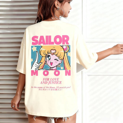 Oversized Casual Sailor Moon Women T-shirt Anime Print Short Sleeve Graphic Tee Kawaii Summer Fashion Y2k Clothes