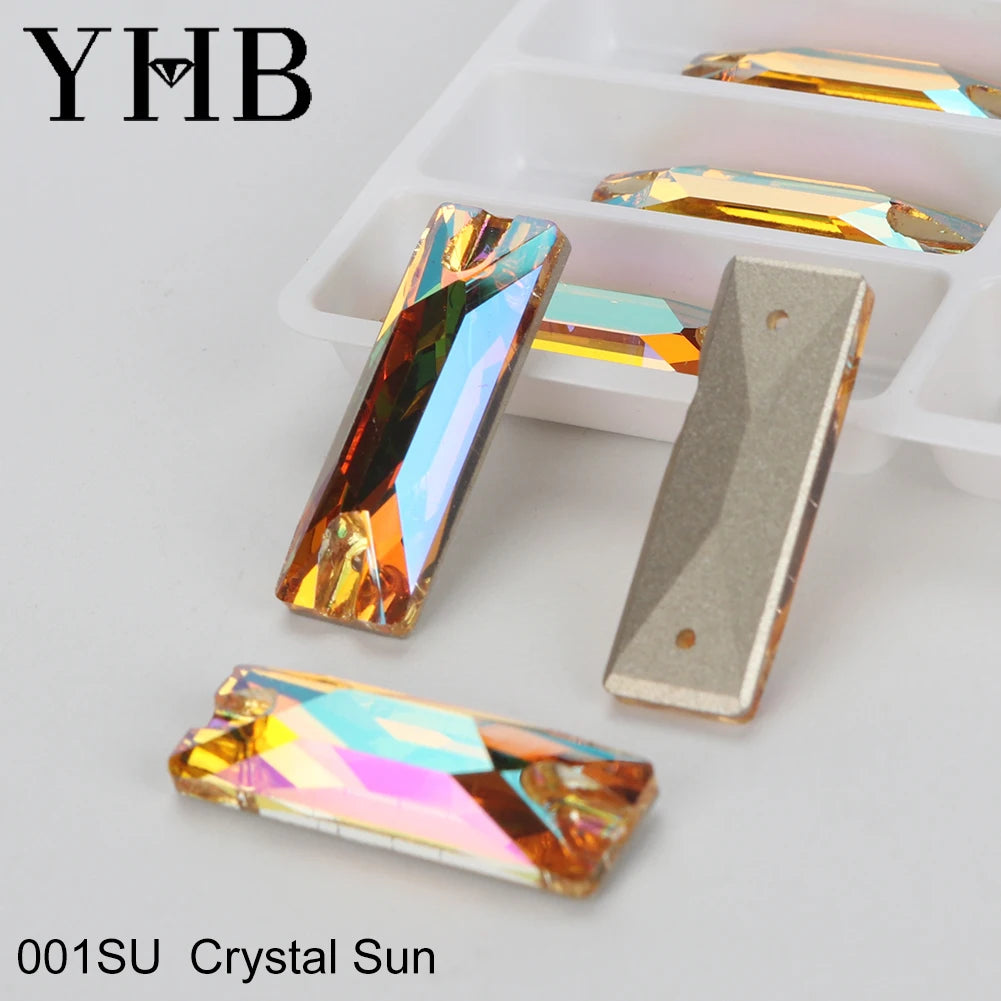 YHB Top Quality Cosmic Baguetee Glass Crystal AB Moonlight Sewing Stones Flatback Sew on Rhinestones For Garment Clothes Bags