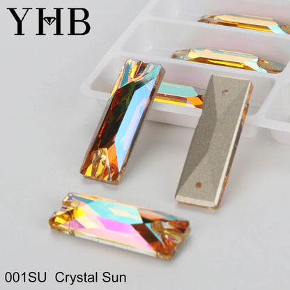 YHB Top Quality Cosmic Baguetee Glass Crystal AB Moonlight Sewing Stones Flatback Sew on Rhinestones For Garment Clothes Bags