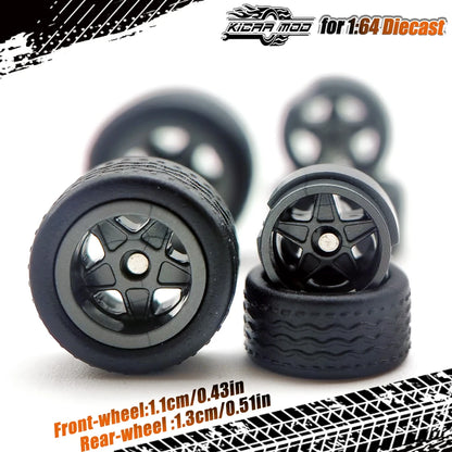 1/64 Model Car Wheels with Rubber Detachable Tires Pentagram Spoke Refitting Parts for Matchbox D:11mm+13mm 1 Set