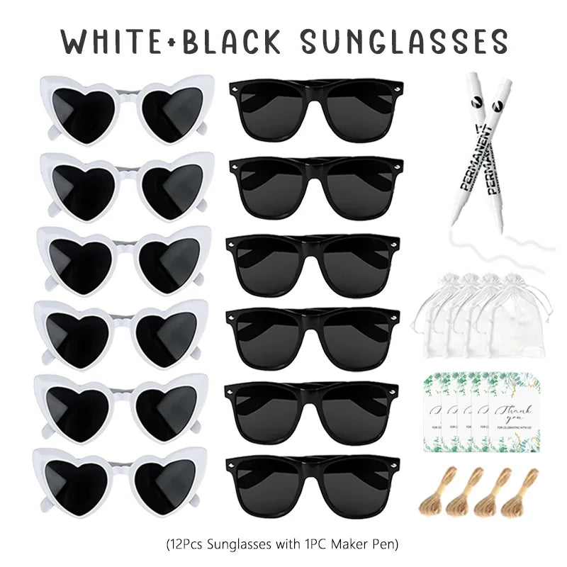 12-100Pcs Wedding Sunglasses for Guests Heart Shaped Sunglasses Bachelorette Party Glasses Bridal Shower Party Favors Photo Prop