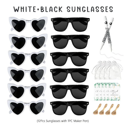 12-100Pcs Wedding Sunglasses for Guests Heart Shaped Sunglasses Bachelorette Party Glasses Bridal Shower Party Favors Photo Prop