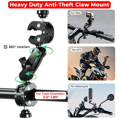 Aluminum Motorcycle Camera Mount Kit Heavy Duty Anti-Vibration & Anti-Theft Lock for GoPro Insta360 DJI Action Cameras