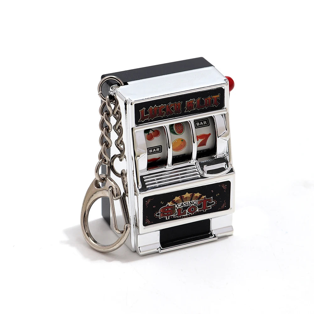 Mini Gambling Slot Machine Key Chains Creative Arcade Pocket Fruit Lucky Jackpot Gadget Antistress Toy Funny Games Keychain Ring