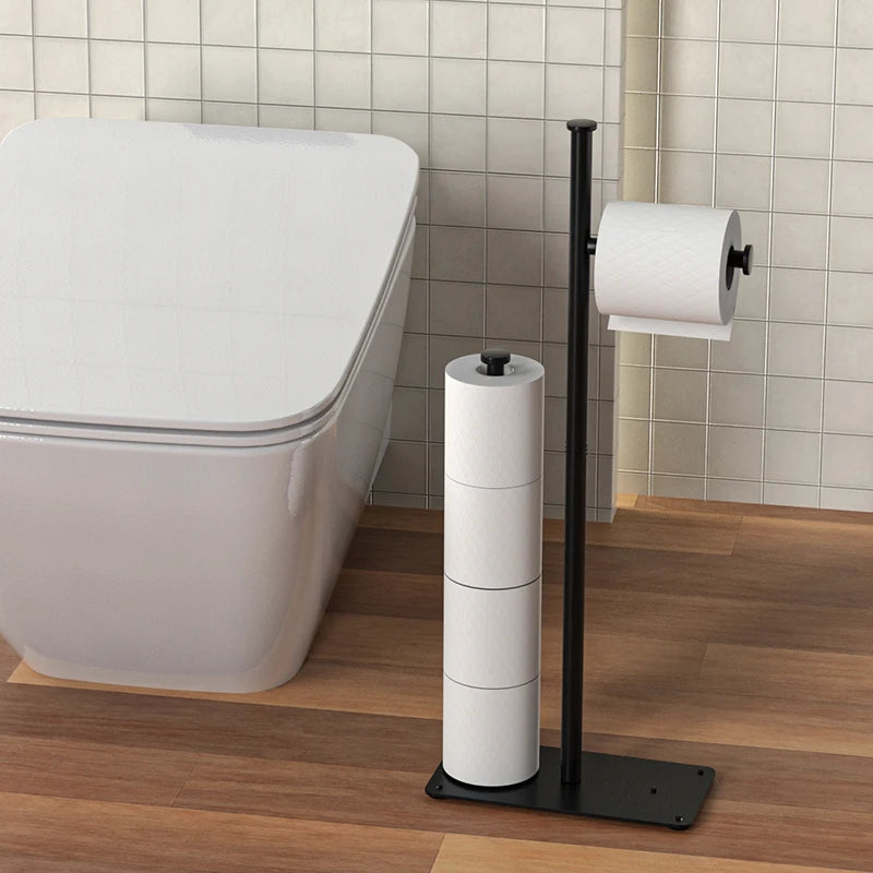 Vertical Toilet Paper Holder with Shelf, Toilet Paper Storage, Multi Roll Paper Storage Rack, Bathroom, Black, Bathroom Storage