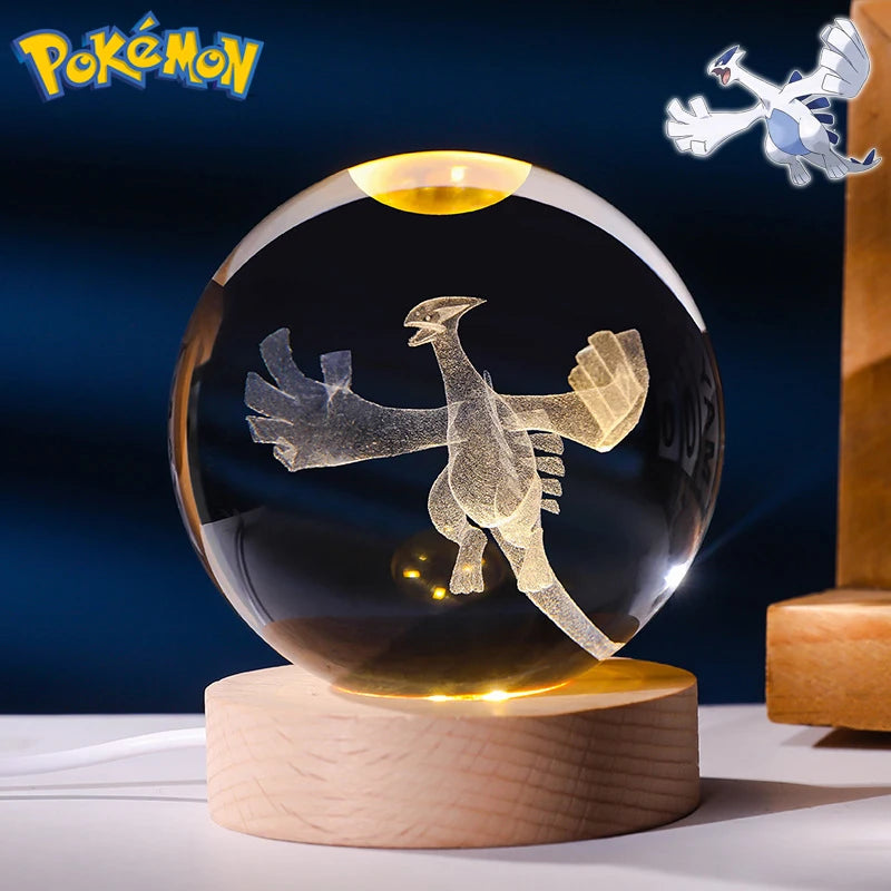 Pokemon 3D Crystal Ball Figure Toys Blastoise Scyther Garchomp Greninja Lugia Ampharos Gengar Glass Ball Night Light Gifts Kids