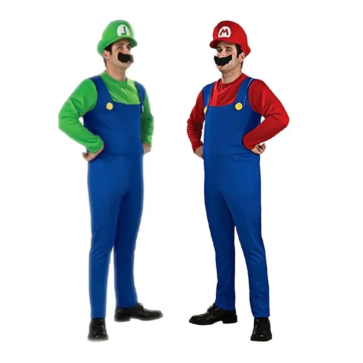 Anime Super Luigi Brothers Cosplay Adult Costume Super Brothers CostumeJumpsuit Beard Hat Set Halloween Costume Props Men Womens