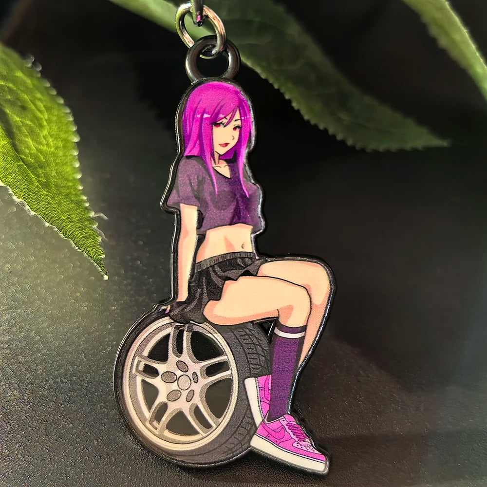 JDM Style Key Chain Sexy Girl 3D Metal Zinc Alloy Keychain Holder Car Motorcycle Key Ring Pendant Wheel Auto Accessories Gift