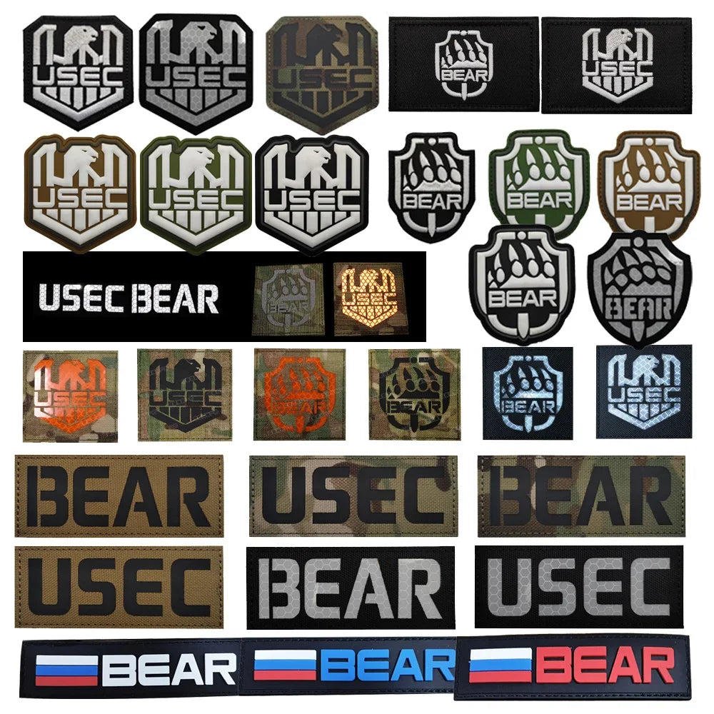 PVC Rubber Patch USEC Team Badge BEAR Magic Armband IR Reflective Tactical Morale Backpack Hook and Loop Patches for Clothing