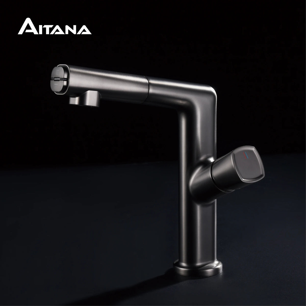 AITANA Luxury Black Bathroom Faucet LED Digital Display Design Simple Single Handle Hot and Cold Water Pullout Basin Mixer