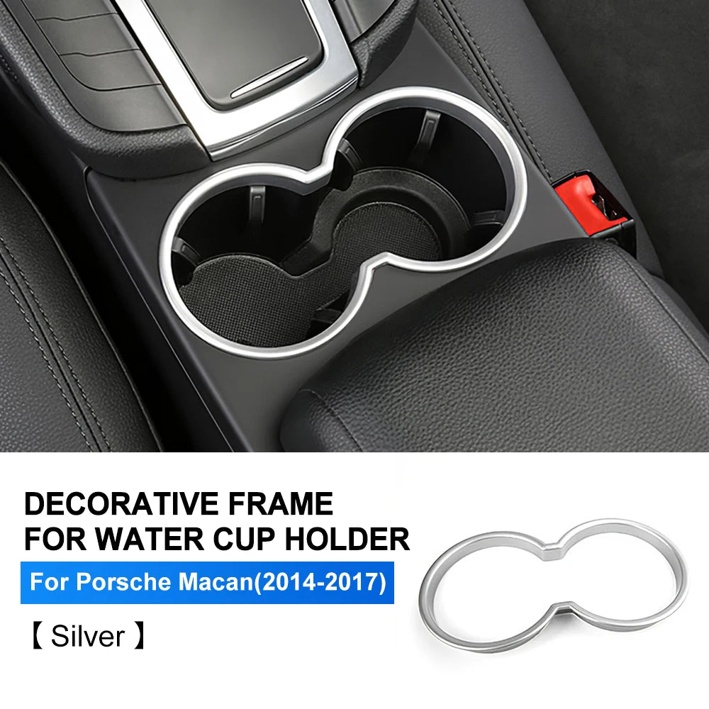 Chrome ABS for Porsche Macan 2014-2023 Car Center Control Water Cup Holder Frame Cover Interior Trim Styling Auto Accessories