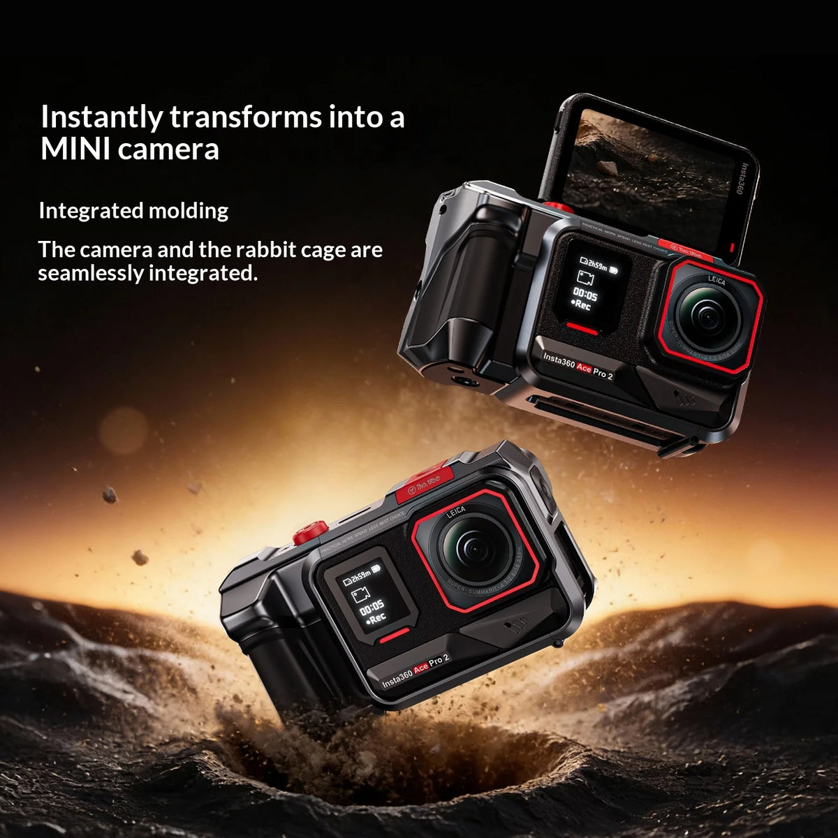 For Insta360 Ace Pro 2 Aluminum Camera Cage Metal Protective Frame with Grip Cold Shoe 1/4 Mount