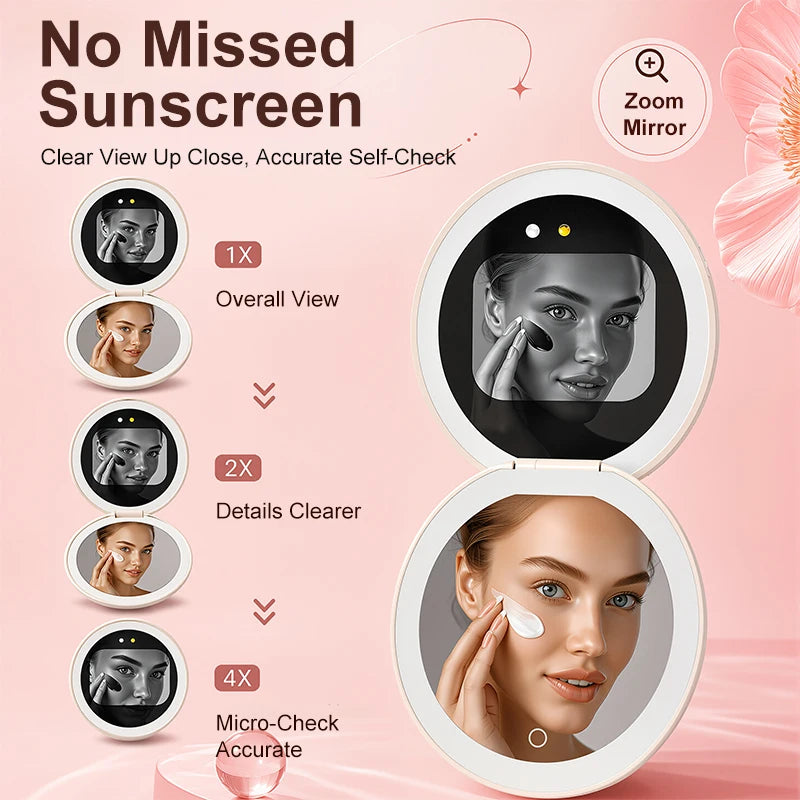 TJMIR UV Smart Sunscreen Makeup Mirror Sunscreen Detection Mirror UV Mirror Sunscreen Testing Portable LED Light Makeup Mirror