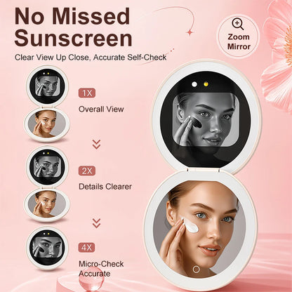 TJMIR UV Smart Sunscreen Makeup Mirror Sunscreen Detection Mirror UV Mirror Sunscreen Testing Portable LED Light Makeup Mirror