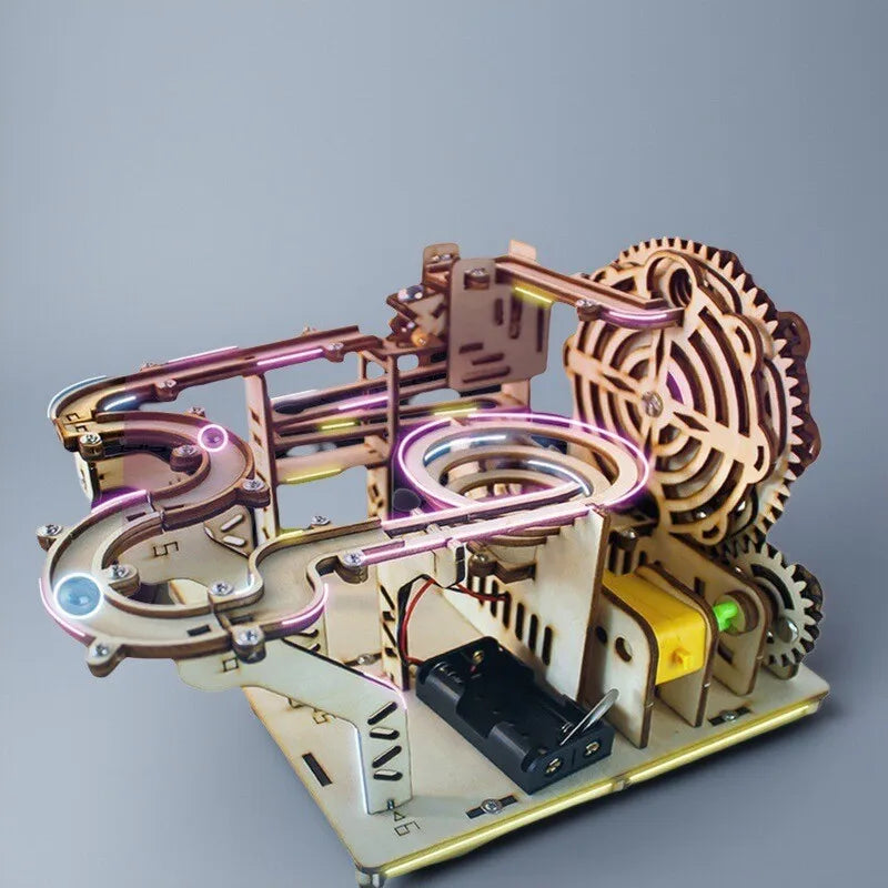 3D Wooden Mechanical Ball Bearing Track Puzzle - DIY Assembly STEM Educational Building Kit Birthday Gift For Kids Adults
