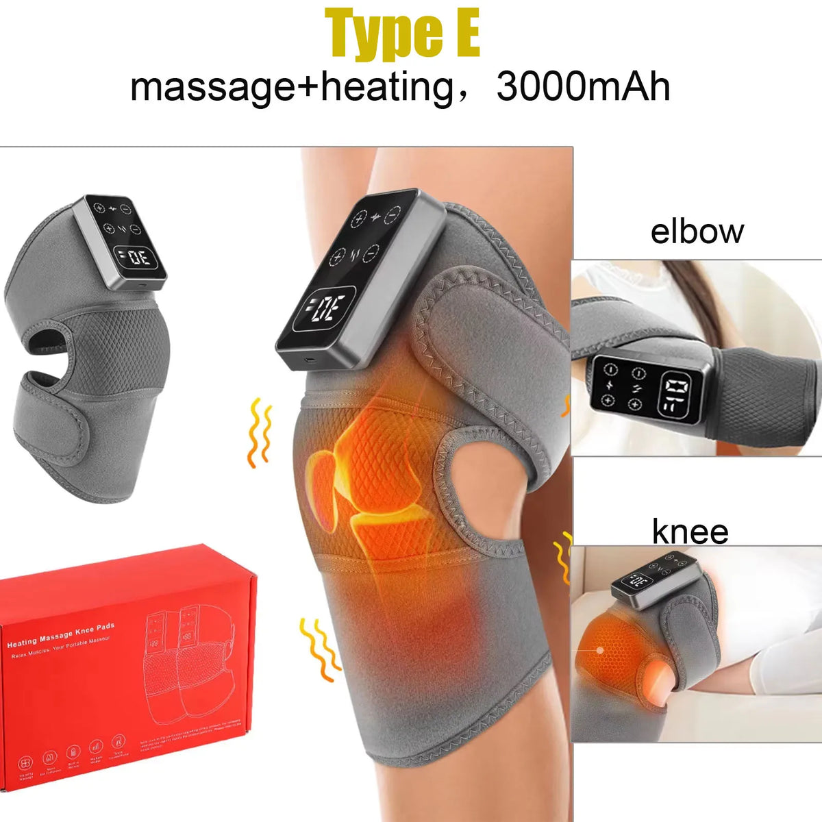 3 in 1 Electric Massager for Knee Shoulder Elbow Leg 5000mAh Battery Heating Knee Brace, Rechargeable Vibration Massage Wrap