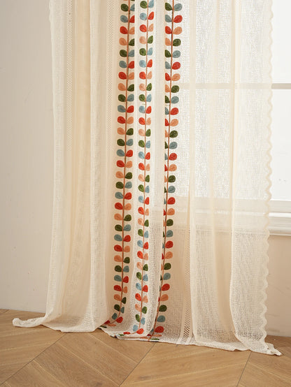 2PCS Four Color Leaf Embroidery Lace Rod Pocket Bag Curtains, Living Room Bedroom Simple and Warm Atmosphere Decorative Curtains