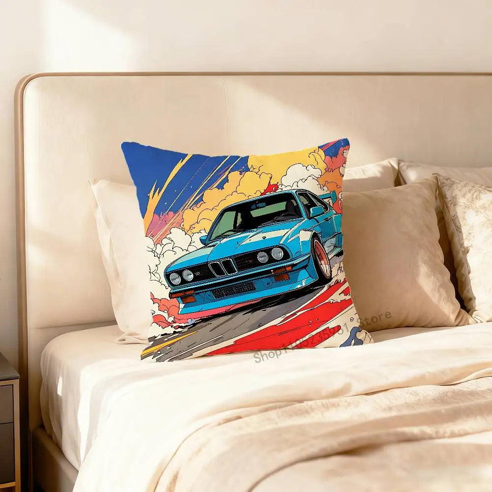 Black White E-E36 Car Pillow Cases for Bedroom Living Room Sofa Home Decor Polyester Cushion Cover with Zipper