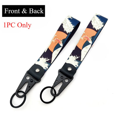 JDM Style Ukiyo-e Crane Keychain Racing Modified Nylon Motorcycle Keyring Auto Key Holder Accessories
