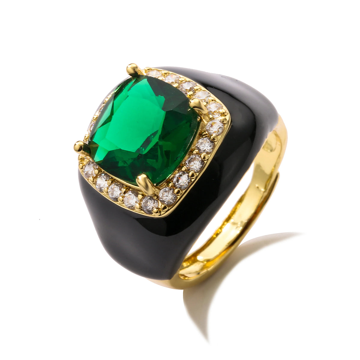 HECHENG,Multicolor Enamel Dripping Oil Zircon Open Ring For Women Adjustable Gold Plated Chunky Finger Rings Gift