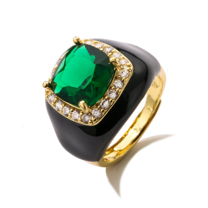 HECHENG,Multicolor Enamel Dripping Oil Zircon Open Ring For Women Adjustable Gold Plated Chunky Finger Rings Gift