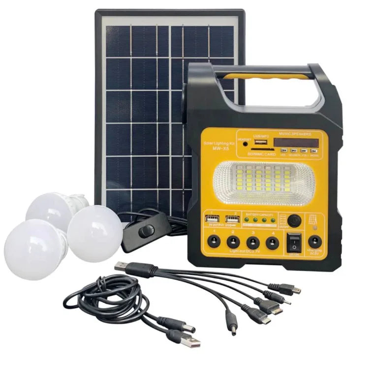 Portable Solar Generator System with 3 Bulbs Lighting Kit Mini 6W Solar Panel Outdoor Emergency Power Supply for Camping Hiking