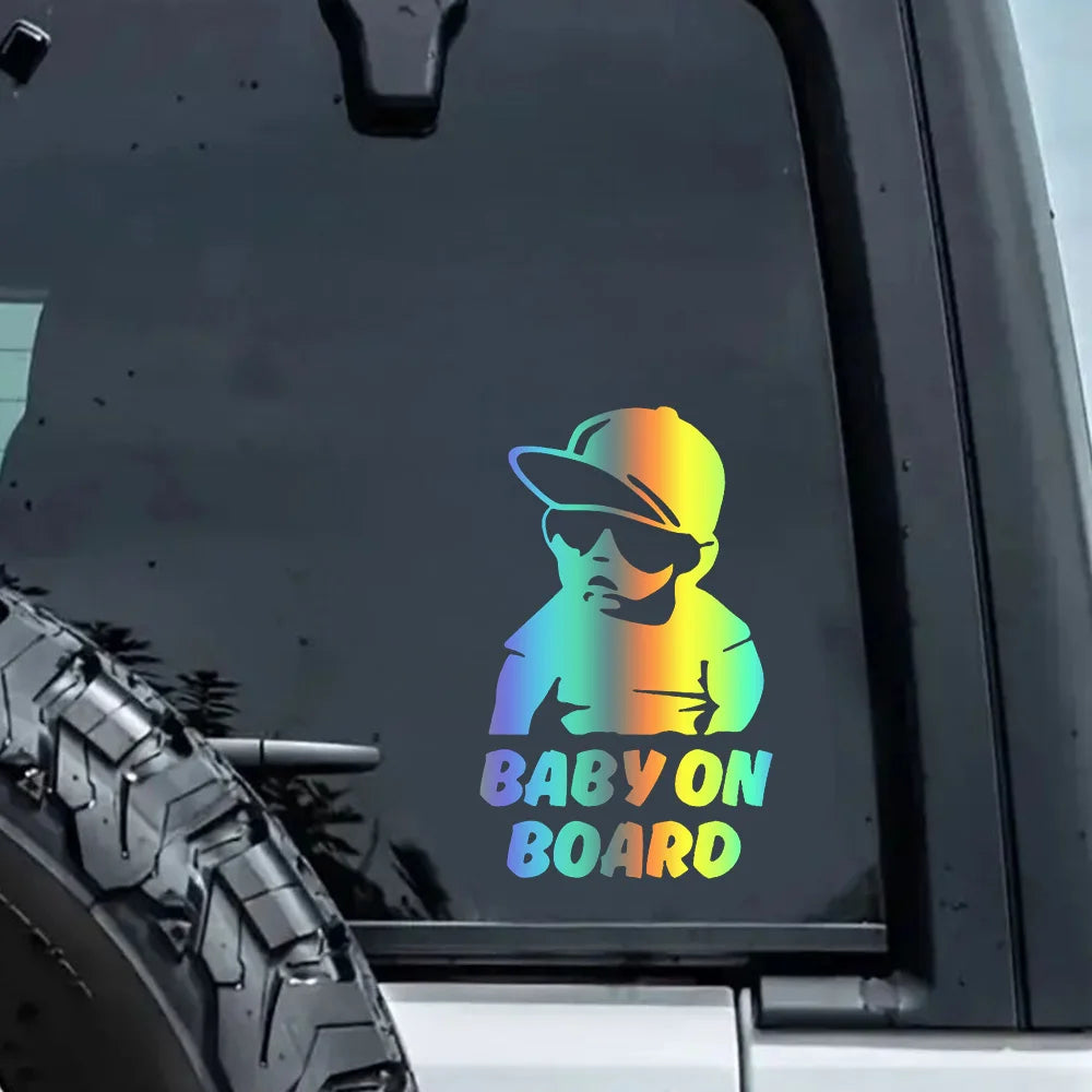 "BABY ON BOARD" with Cool Boy Stickers, 11x18cm Car Stickers Scratch Blocking Self-Adhesive Waterproof Decal, Used for Car