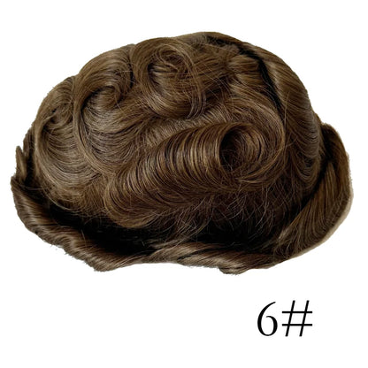 0.08mm Thickness PU Poly Base Double Knotted Toupee Human Hair Durable Time Long Lifespan Men's Capillary Prothesis