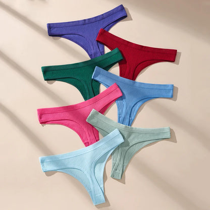7Pcs/Set Women Thongs Cotton Panties Striped Underwear Sexy Underpants Solid Panty Soft G-Strings  Plus Size Female Lingerie