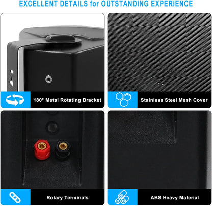Herdio 800W 6.5'' Outdoor Speakers Bluetooth Waterproof Wired With Superior Amplifier Wall Mounted Sound System Enhanced Bass