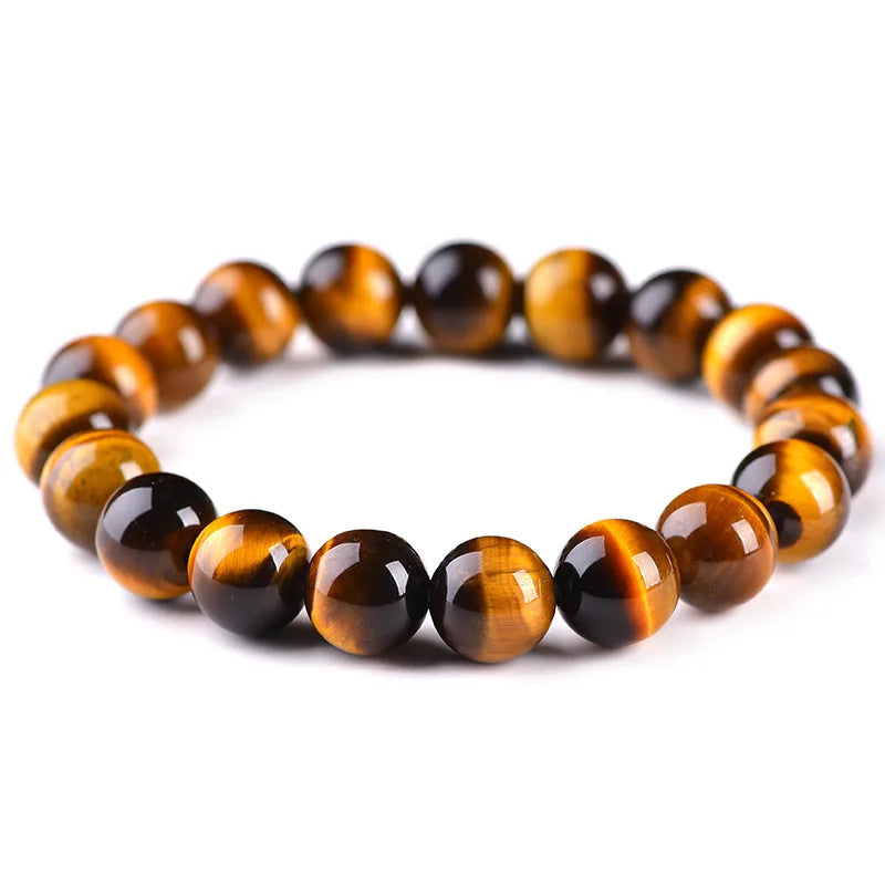New Cool Motorcycle Riding Beaded Bracelet Men Natural 4/6/8/10/12mm Smooth Tiger Eyes Stone Braslet Outdoor Cycling Accessories