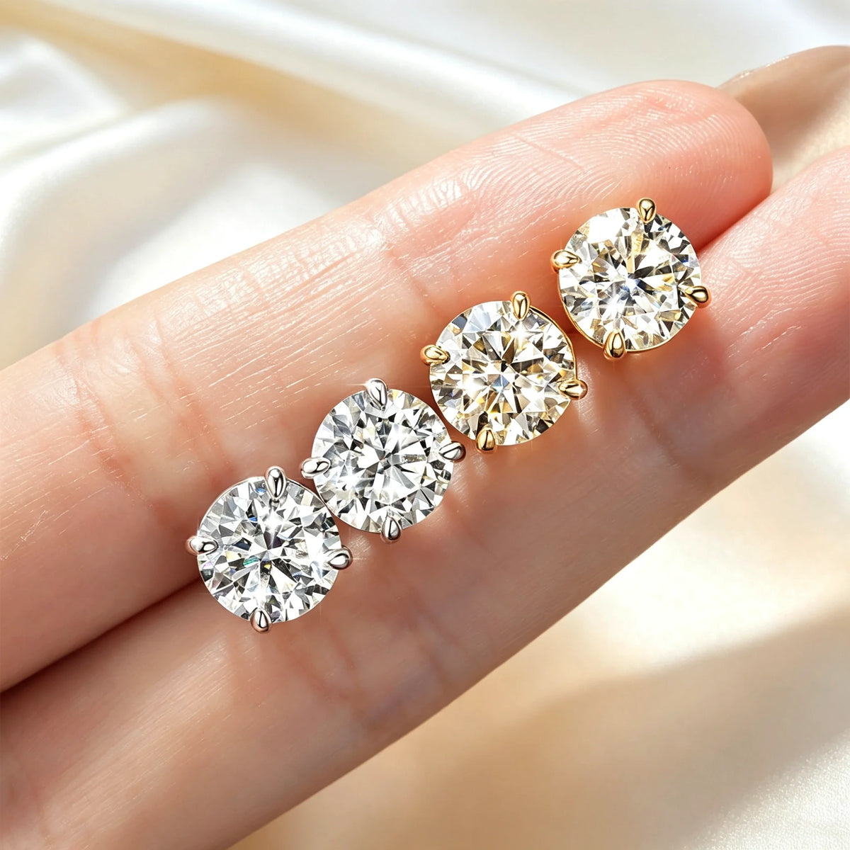 Abestecom VVS1 GRA 0.1ct-3.0ct Moissanite Earring D Color Lab Diamond Four Prong Single Stone Women Stud Earrings Jewelry Gift