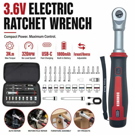 3.6V Ratchet Electric Wrench, 320 rpm, 1/4“ and 3/8” Auto/Manual Rechargeable Wrench, Automotive Repair Tool, Type-C Port