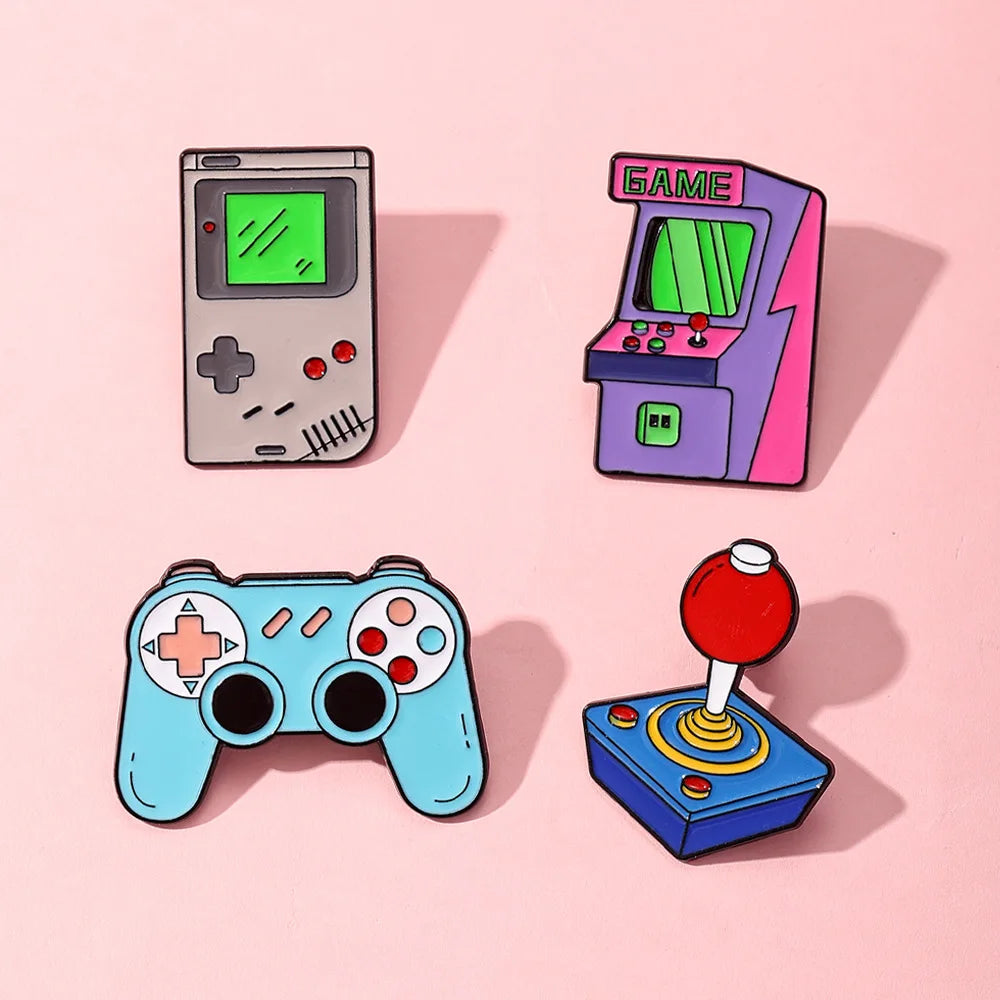 4pcs Cartoon Game Console Enamel Brooch Lapel Pin Vintage Handheld Game Controller Electronic Fun Metal Badge Punk Jewelry Gift